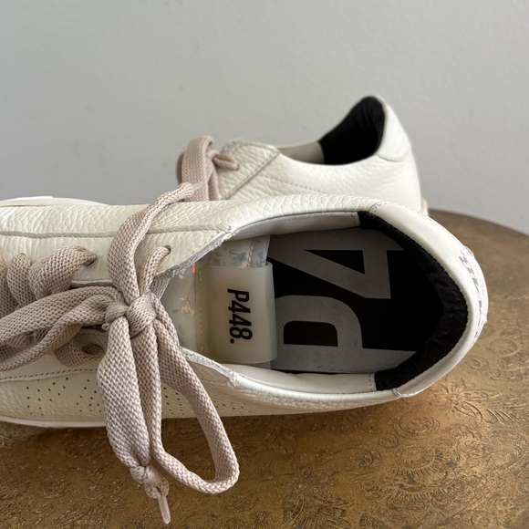 P448 Cream White Leather Sneakers with Light Taupe Laces - Picture 4 of 8